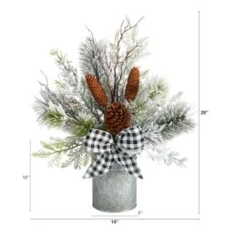 20" Winter Greenery, Pinecones & Gingham Plaid Bow Arrangement -Christmas Designers Store D479074S 2