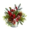 12" Holiday Winter Pinecones, Berries, Greenery & Plaid Bow Arrangement -Christmas Designers Store D479075S 1