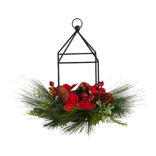 14" Christmas Poinsettia, Berry & Pinecone Metal Candle Holder Artificial Table Arrangement 3 14" Christmas Poinsettia, Berry & Pinecone Metal Candle Holder Artificial Table Arrangement