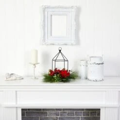 14" Christmas Poinsettia, Berry & Pinecone Metal Candle Holder Artificial Table Arrangement 11 14" Christmas Poinsettia, Berry & Pinecone Metal Candle Holder Artificial Table Arrangement -Christmas Designers Store D479077S 4