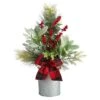 20" Holiday Winter Greenery, Pinecone & Berries With Bow Arrangement -Christmas Designers Store D479078S 1