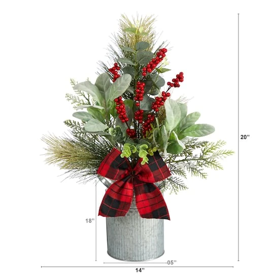 20" Holiday Winter Greenery, Pinecone & Berries With Bow Arrangement 6 20" Holiday Winter Greenery, Pinecone & Berries With Bow Arrangement - Image 4