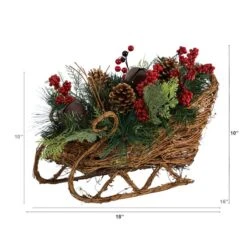 18" Sleigh Pinecones & Berries Artificial Christmas Arrangement -Christmas Designers Store D479082S 2
