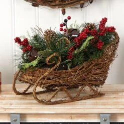 18" Sleigh Pinecones & Berries Artificial Christmas Arrangement -Christmas Designers Store D479082S 4