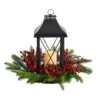16" Christmas Berries, Pinecones & Greenery With Lantern And LED Candle Artificial Table Arrangement -Christmas Designers Store D479084S 1