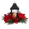 15" Red Poinsettia, Pinecone & Greenery Lantern With LED Candle Artificial Christmas Arrangement 1 15" Red Poinsettia, Pinecone & Greenery Lantern With LED Candle Artificial Christmas Arrangement -Christmas Designers Store D479085S 1