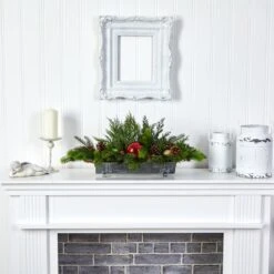 24" Cedar Pine, Pinecones & Ornaments Artificial Christmas Arrangement In Tin Vase -Christmas Designers Store D479089S 6