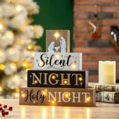 Glitzhome® 12" LED Lighted Nativity Block Word Sign -Christmas Designers Store D479430S 2
