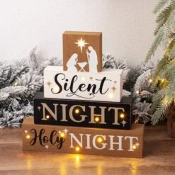Glitzhome® 12" LED Lighted Nativity Block Word Sign -Christmas Designers Store D479430S 3