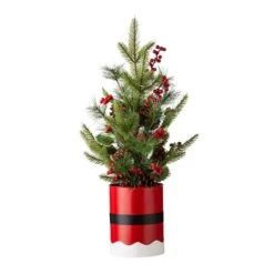 22" Pre-Lit Artificial Christmas Tree In Santa Belt Pot, Warm White LED Lights -Christmas Designers Store D479438S 6
