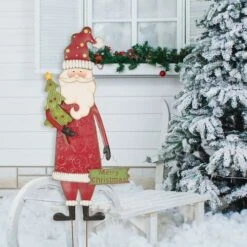 Glitzhome® 3ft. Metal Snowman & Santa Yard Stake Set -Christmas Designers Store D479447S 3