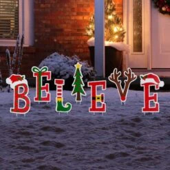 Glitzhome® 23" Metal Believe Yard Stake Set -Christmas Designers Store D479449S 3