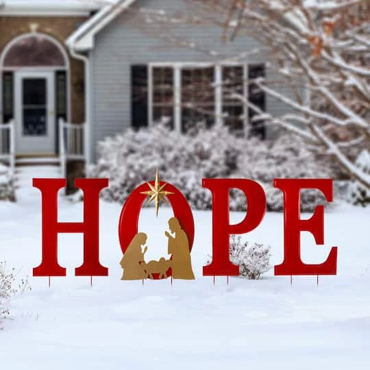 Glitzhome® 2.5ft. LED Metal Hope Yard Stake Set With Timer 5 Glitzhome® 2.5ft. LED Metal Hope Yard Stake Set With Timer - Image 3