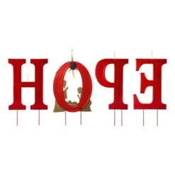 Glitzhome® 2.5ft. LED Metal Hope Yard Stake Set With Timer 19 Glitzhome® 2.5ft. LED Metal Hope Yard Stake Set With Timer -Christmas Designers Store D479450S 8