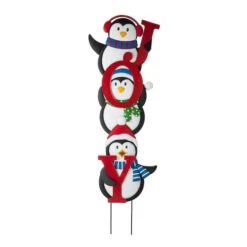 Glitzhome® 3.5ft. Metal Joy Penguin Yard Stake Set -Christmas Designers Store D479454S 5
