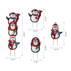 Glitzhome® 3.5ft. Metal Joy Penguin Yard Stake Set -Christmas Designers Store D479454S 6