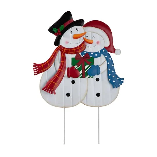 Glitzhome® 2.5ft. Metal Lovely Snowman Yard Stake 3 Glitzhome® 2.5ft. Metal Lovely Snowman Yard Stake