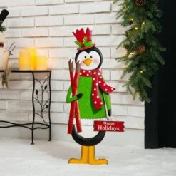 Glitzhome® 3.5ft. Metal Penguin Yard Stake -Christmas Designers Store D479460S 2