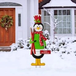 Glitzhome® 3.5ft. Metal Penguin Yard Stake -Christmas Designers Store D479460S 3