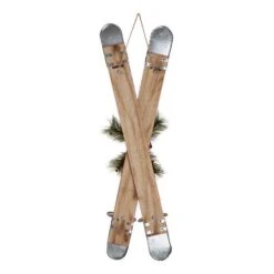 Glitzhome® 35" Red Wooden & Galvanized Ski Porch Décor -Christmas Designers Store D479466S 8