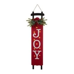 Glitzhome® 40" Lighted Wooden Sleigh JOY Porch Sign With Timer