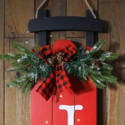 Glitzhome® 40" Lighted Wooden Sleigh JOY Porch Sign With Timer 15 Glitzhome® 40" Lighted Wooden Sleigh JOY Porch Sign With Timer -Christmas Designers Store D479468S 4