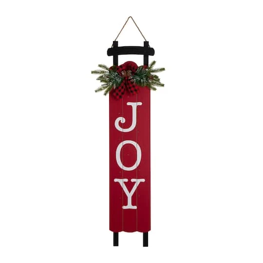 Glitzhome® 40" Lighted Wooden Sleigh JOY Porch Sign With Timer 8 Glitzhome® 40" Lighted Wooden Sleigh JOY Porch Sign With Timer - Image 6