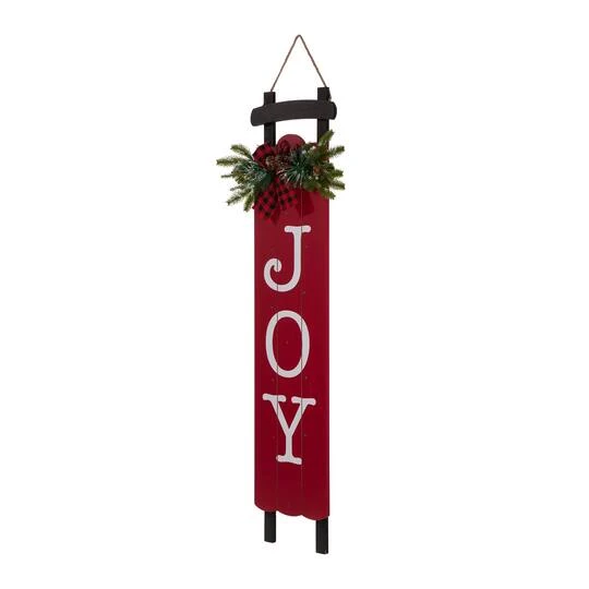Glitzhome® 40" Lighted Wooden Sleigh JOY Porch Sign With Timer 10 Glitzhome® 40" Lighted Wooden Sleigh JOY Porch Sign With Timer - Image 8