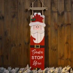 Glitzhome® 42" Wooden Sleigh Santa Porch Sign -Christmas Designers Store D479469S 3