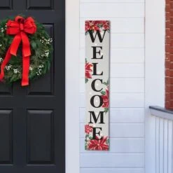 Glitzhome® 42" Lighted Wooden Poinsettia WELCOME Porch Sign -Christmas Designers Store D479471S 2