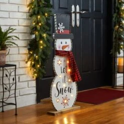 Glitzhome® 3ft. Lighted Wooden Christmas Snowman Porch Décor With Timer -Christmas Designers Store D479473S 3