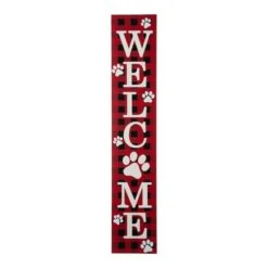 Glitzhome® 42" Plaid Pet "WELCOME" Wooden Porch Sign -Christmas Designers Store D479477S 1 1