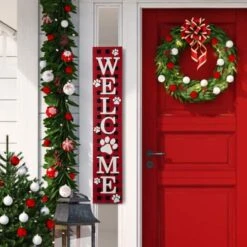 Glitzhome® 42" Plaid Pet "WELCOME" Wooden Porch Sign -Christmas Designers Store D479477S 2