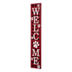 Glitzhome® 42" Plaid Pet "WELCOME" Wooden Porch Sign -Christmas Designers Store D479477S 4