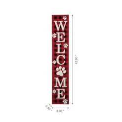 Glitzhome® 42" Plaid Pet "WELCOME" Wooden Porch Sign -Christmas Designers Store D479477S 5