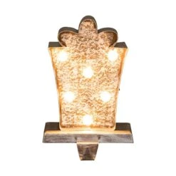 Glitzhome® 8" Marquee LED Gift Box Wooden & Metal Stocking Holder Set -Christmas Designers Store D479490S 4