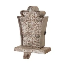 Glitzhome® 8" Marquee LED Gift Box Wooden & Metal Stocking Holder Set -Christmas Designers Store D479490S 5