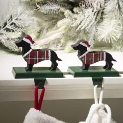 Glitzhome® 6" Wooden & Metal Dachshund Stocking Holder -Christmas Designers Store D479492S 2