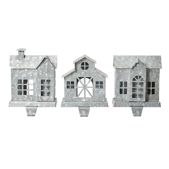 Glitzhome® 7" Galvanized House Stocking Holder Set 4 Glitzhome® 7" Galvanized House Stocking Holder Set - Image 2