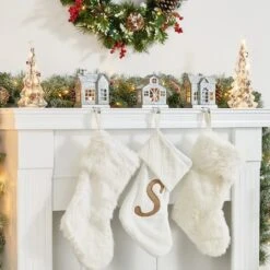 Glitzhome® 7" Galvanized House Stocking Holder Set 12 Glitzhome® 7" Galvanized House Stocking Holder Set -Christmas Designers Store D479498S 2