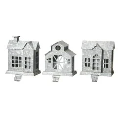 Glitzhome® 7" Galvanized House Stocking Holder Set 15 Glitzhome® 7" Galvanized House Stocking Holder Set -Christmas Designers Store D479498S 5