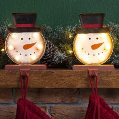 Glitzhome® 7" Marquee LED Snowman Head Stocking Holder Set 13 Glitzhome® 7" Marquee LED Snowman Head Stocking Holder Set -Christmas Designers Store D479503S 2