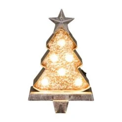 Glitzhome® 8" Marquee LED Wooden & Metal Christmas Tree Stocking Holder Set 15 Glitzhome® 8" Marquee LED Wooden & Metal Christmas Tree Stocking Holder Set -Christmas Designers Store D479507S 4