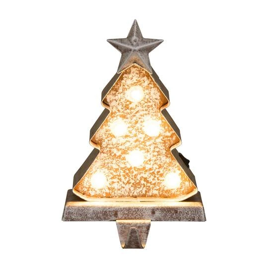 Glitzhome® 8" Marquee LED Wooden & Metal Christmas Tree Stocking Holder Set 7 Glitzhome® 8" Marquee LED Wooden & Metal Christmas Tree Stocking Holder Set - Image 5
