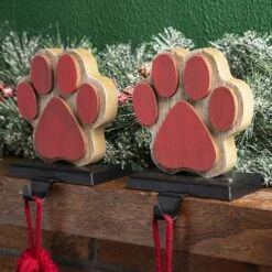Glitzhome® Paw Print Christmas Stocking Holder Set -Christmas Designers Store D479511S 3