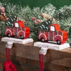 Glitzhome® Red Truck Stocking Holder Set -Christmas Designers Store D479513S 3