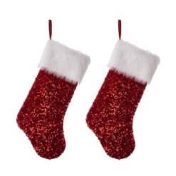 GlitzhomeĀ® 21" Red Sequin Stocking, Set Of 2