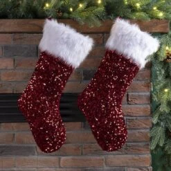 Glitzhome® 21" Red Sequin Stocking, Set Of 2 -Christmas Designers Store D479582S 2