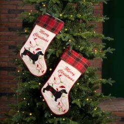 Glitzhome® 21" Merry Christmas Dachshund Stocking, Set Of 2 13 Glitzhome® 21" Merry Christmas Dachshund Stocking, Set Of 2 -Christmas Designers Store D479584S 2