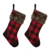 Glitzhome® 21" Black & Red Buffalo Plaid Pompom Stockings, 2ct. -Christmas Designers Store D479589S 1